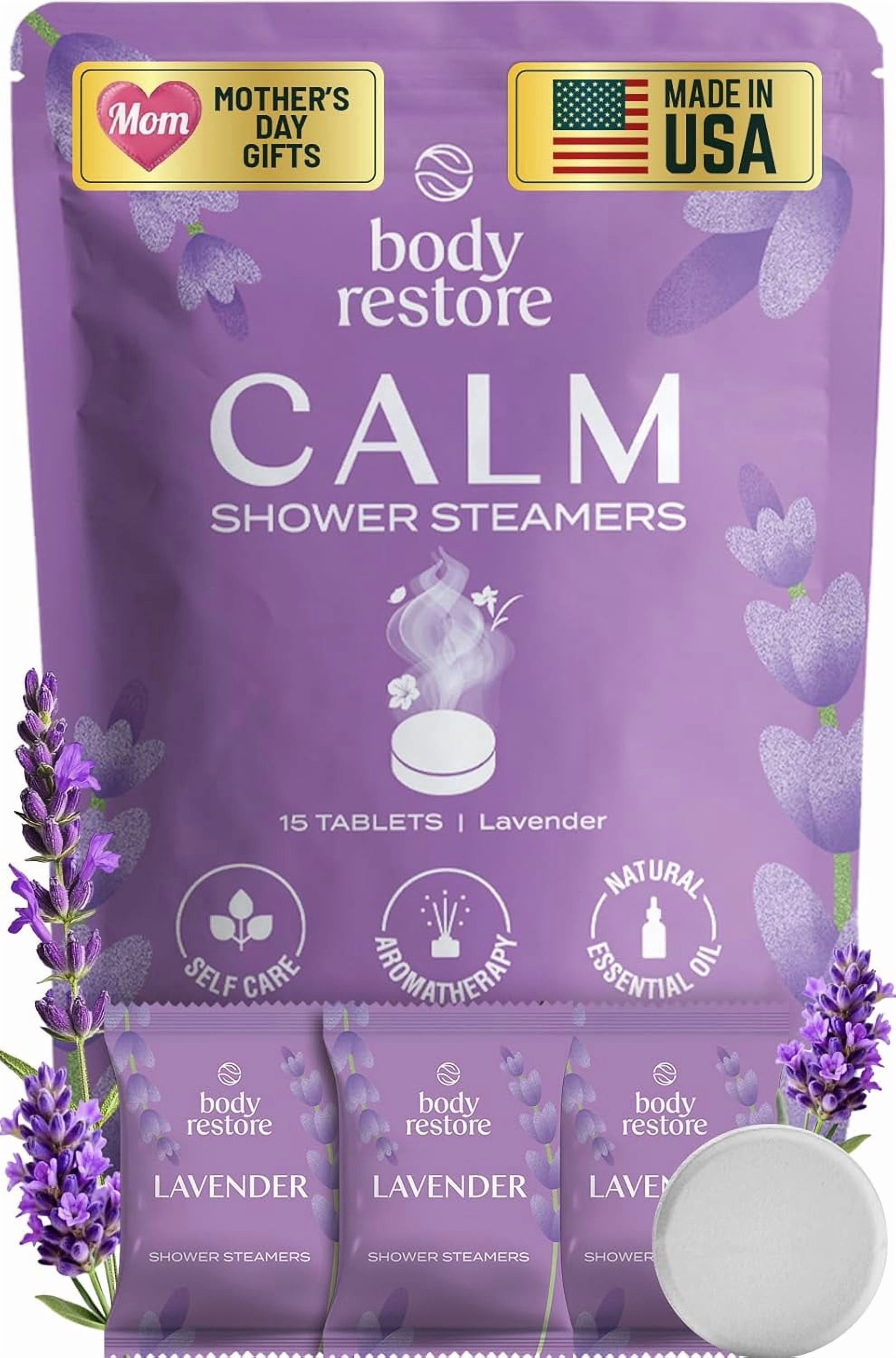Body Restore Calm Shower Steamers Aromatherapy 15 Count – Lavender, Long Lasting, Individually Wrapped, Spa Stress Relief Self Care Gift for Women and Men