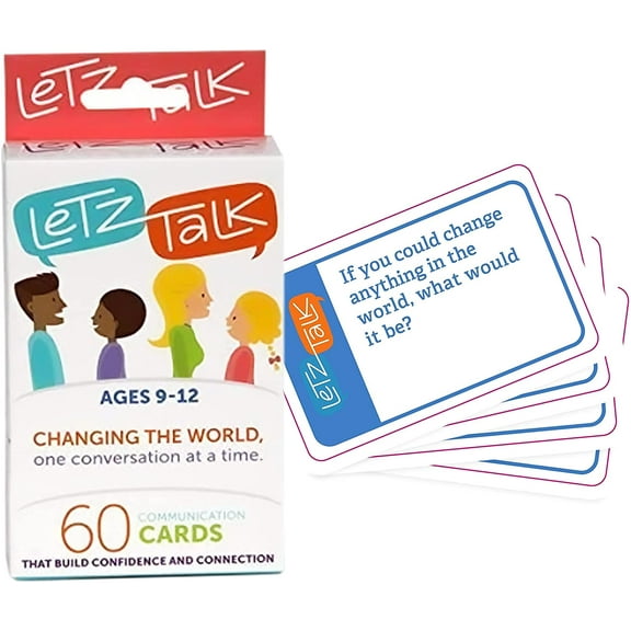 Letz Talk Communication Cards for Kids - Conversation Cards to Build Confidence & Emotional Intelligence, Family Games for Kids and Adults, Family Game Night Card Game - 60 Cards (Ages 9-12)