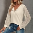 thumbnail image 2 of Camisas con costuras de encaje para mujer Camisas con cuello redondo y botones en la parte delantera Jersey cómodo de manga larga Albaricoque S, 2 of 6