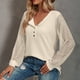 thumbnail image 2 of Camisas con costuras de encaje para mujer Camisas con cuello redondo y botones en la parte delantera Jersey cómodo de manga larga, 2 of 6