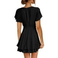 thumbnail image 5 of USSUMA Dresses For Women Party Casual,Women's Summer Dress Deep V-Neck Short Sleeve Waist Tie Ruffle Mini Swing Skater Dresses, 5 of 8