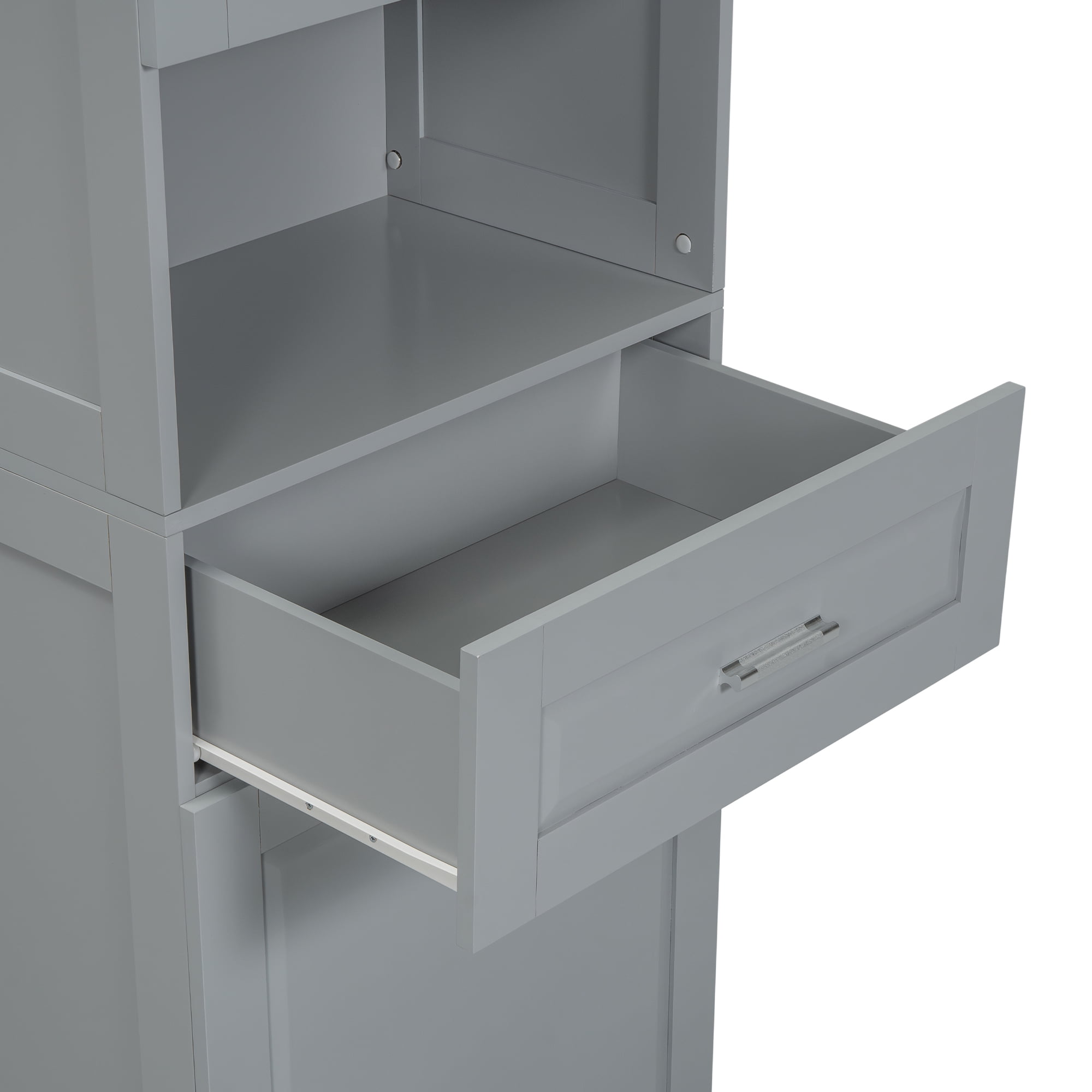 Leumius 70" Tall Bathroom Storage Cabinet with Drawer & Laundry Basket，Modern Freestanding Tilt-Out Laundry Hamper and Upper Storage Cabinet,Grey