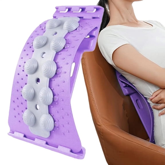 Adjustable back stretcher-three-stage lumbar spine support, spine decompression and back massager for pain relief and treatment of scoliosis-purple