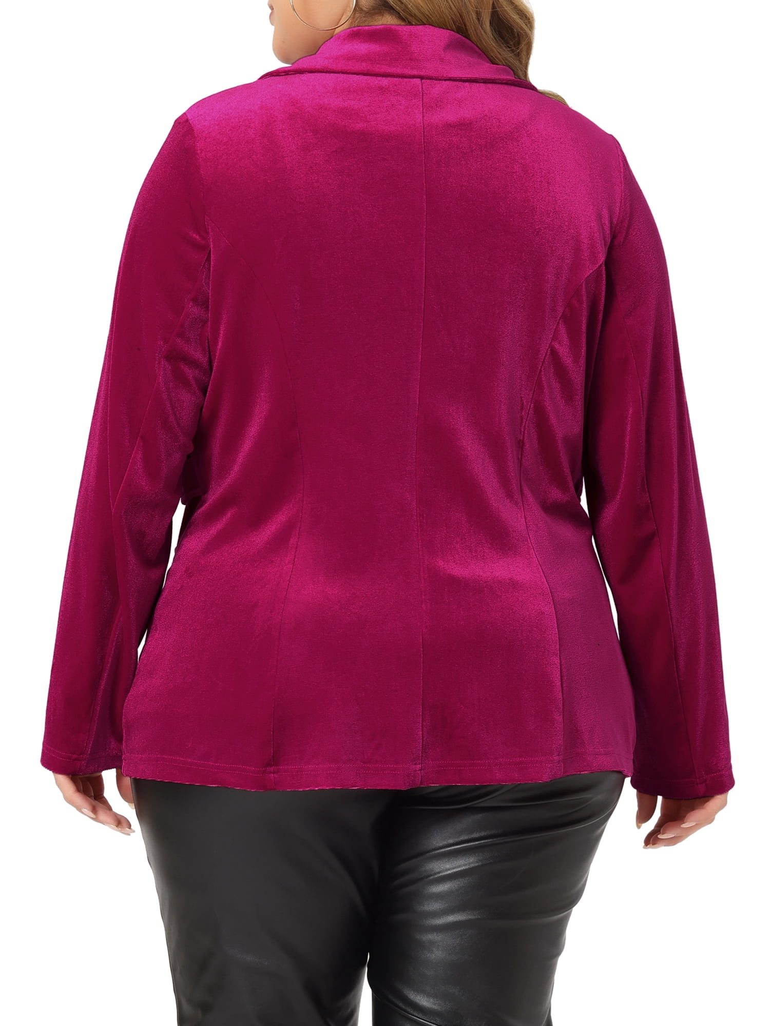 Unique Bargains Women's Plus Size Velvet V Neck Button Notched Lapel Peplum Blazer