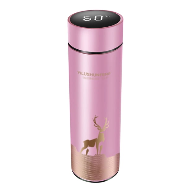 Botella de vacío,Pantalla inteligente de temperatura Botella aislada al vacío 17,6 oz / 500 ml Panta Tomshoo Rosa