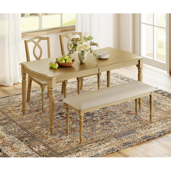 4 Piece Dining Table Set for 4-6 - Includes One Dining Table, One Upholstered Bench, 2 Cross Back Dining Chairs, Rustic Dining Set for Kitchen, Oak