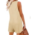thumbnail image 3 of Summer Sleeveless Women Henley Shorts Jumpsuit Waffle Romper with Pocket, 3 of 7
