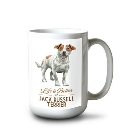 

15 fl oz Ceramic Mug Jack Russell Terrier Life is Better White Background Dishwasher & Microwave Safe