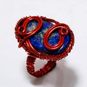 Lapis Lazuli Gemstone Wire Wrapped Handcrafted Copper Jewelry Ring 7.25" SA 725