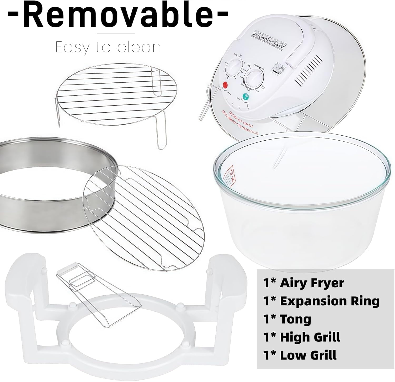 18Qt Extra Large Glass Air Fryer Non Toxic Air Fryer Portable 360 Visibility with High and Low Grills, Tongs, Expansion Ring for Home Kitchens, Dorms & Small Gatherings
