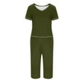 thumbnail image 4 of Plebaso Women's 2 Piece Capri Pajama Sets Pjs V Neck Short Sleeve Tops and Capris Pants Lounge Sets, 4 of 5
