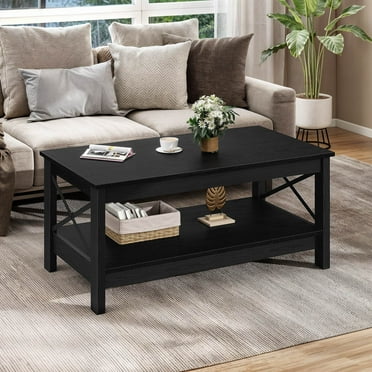 DWVO Coffee Table Classic Cocktail Table with Storage Shelf, 39 inch, Black