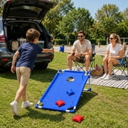 Portable Cornhole Board Set with 6 Bean Bags Corn Hole Toss Game Cornhole Games for Indoor and Outdoor Parties, Ideal for Kids, Adults, Camping Travel, Parties, Beach, Yard (Blue)