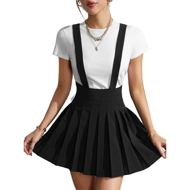 Women's Pinafore Crisscross Pleated Suspender Short Skirt XS