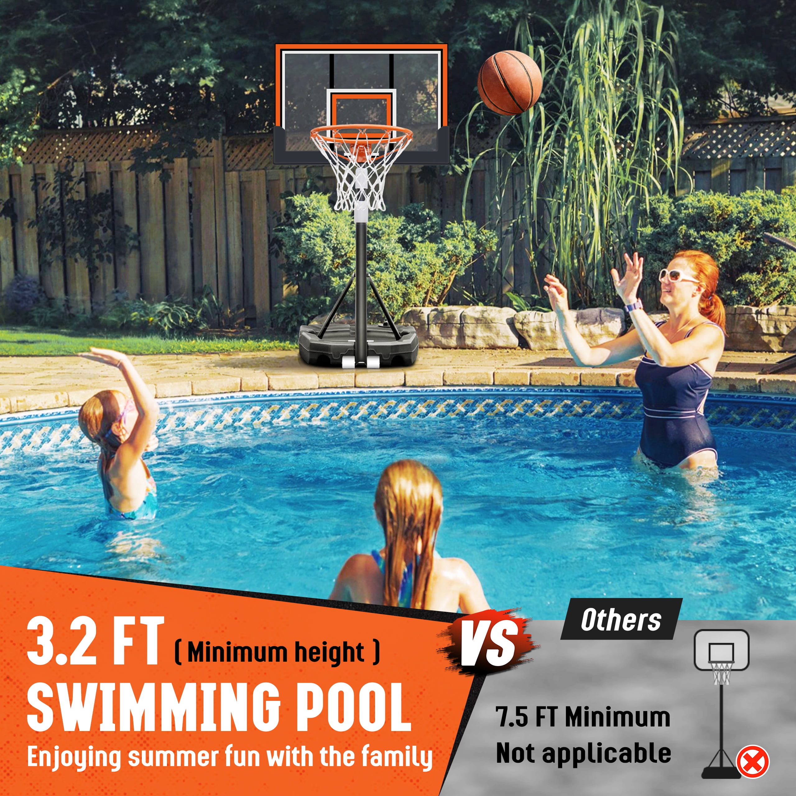 SERAY Adjustable Basketball Hoop for Kids, Teens & Adults, 3.2-7.2 feet Height, Portable Basketball Goal with 29 inch Backboard & 2 Wheels for Indoor & Outdoor Use