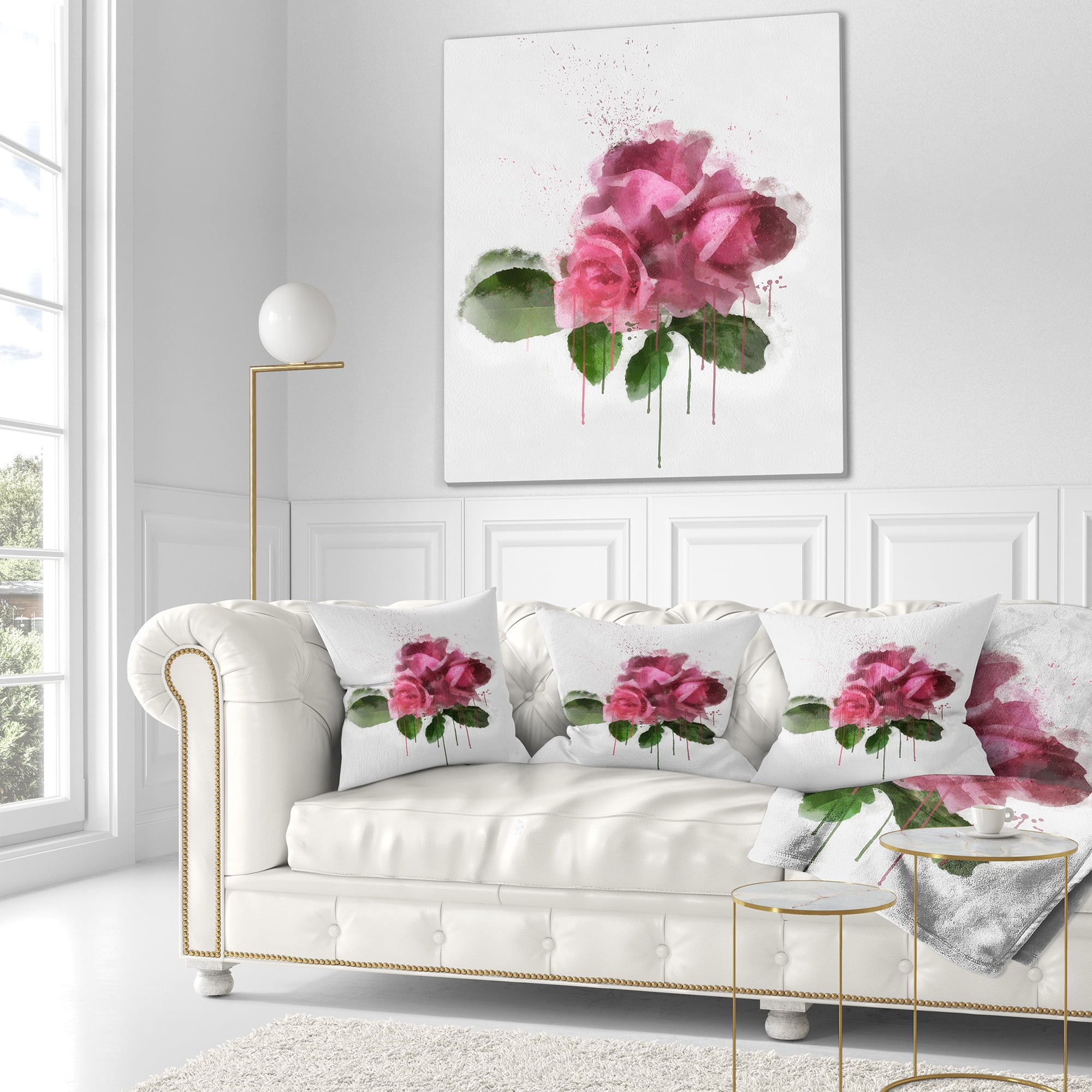 Designart Bunch of Pink Roses with Leaves - Floral Throw Pillow - 16x16