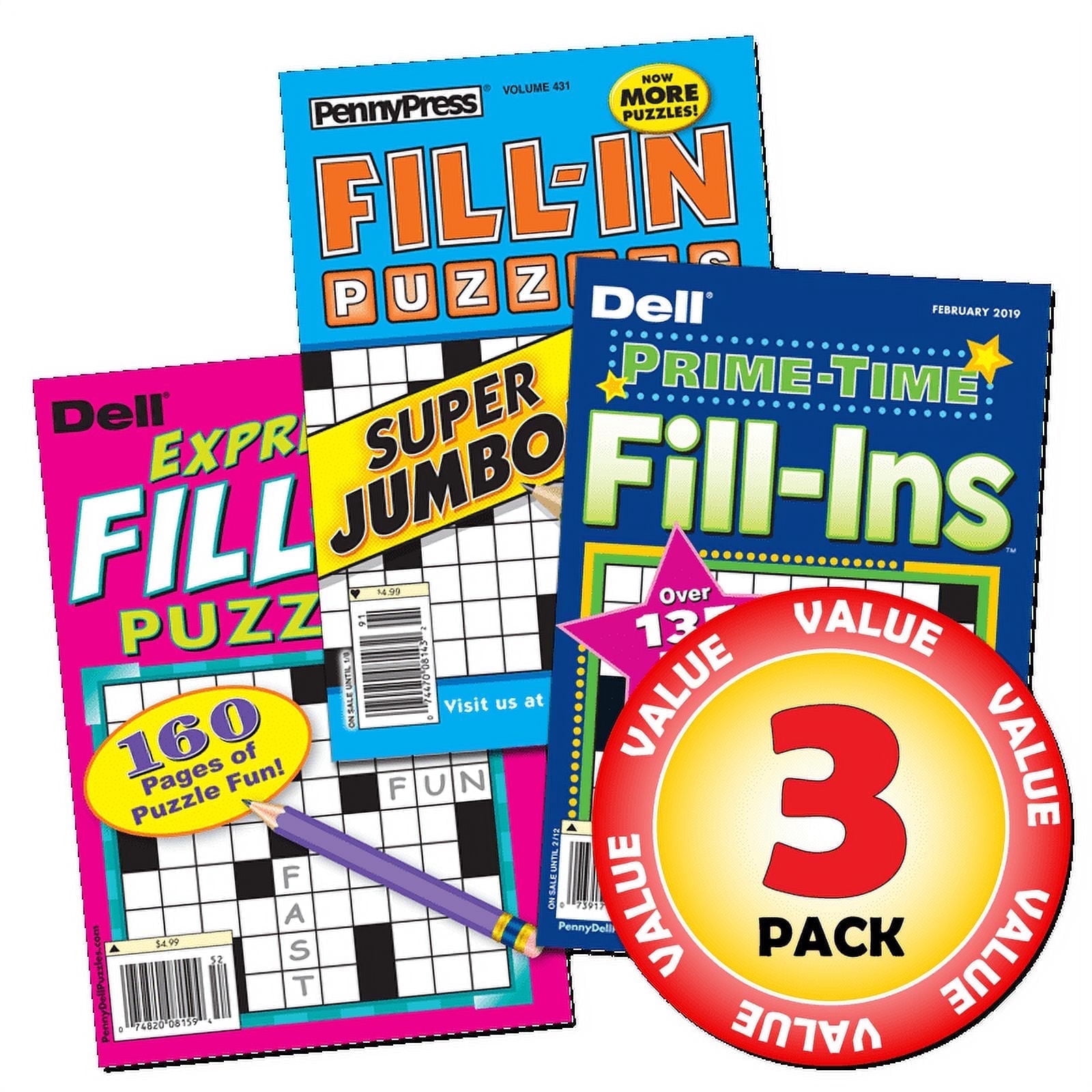 Penny Press Fill-In Puzzle 3-Pack - Brain Teasing Word Games for Adults and Kids