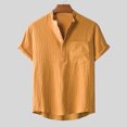 thumbnail image 2 of Lolmot Men Short Sleeved Cotton Linen Casual Shirts Solid Color Stand Collar Loose Tops Sports Vacation Beach Top Shirt Blouse with Pocket, 2 of 5