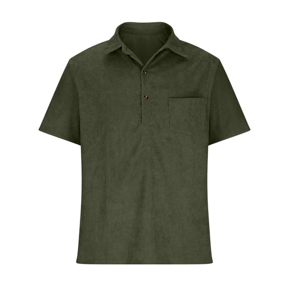 ZQUUVOU Men's Casual Loose Short Sleeved Shirt Solid Color Comfortable Shirt Turndown Collar Blouse Olive Green