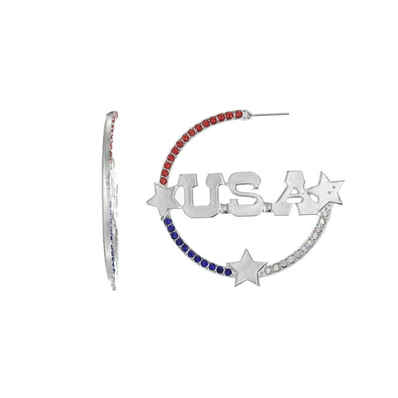 Way to Celebrate Americana "USA" Hoop, Silvertone, 1 Pair
