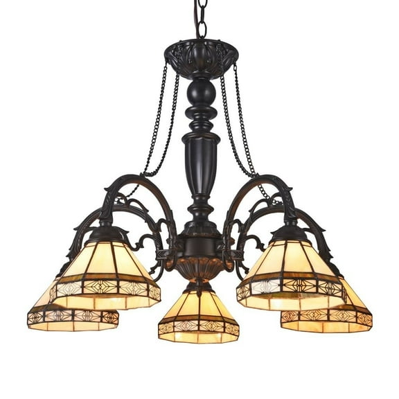 CHLOE Lighting BELLE Tiffany-style 5 Light Mission Large Chandelier 27" Wide