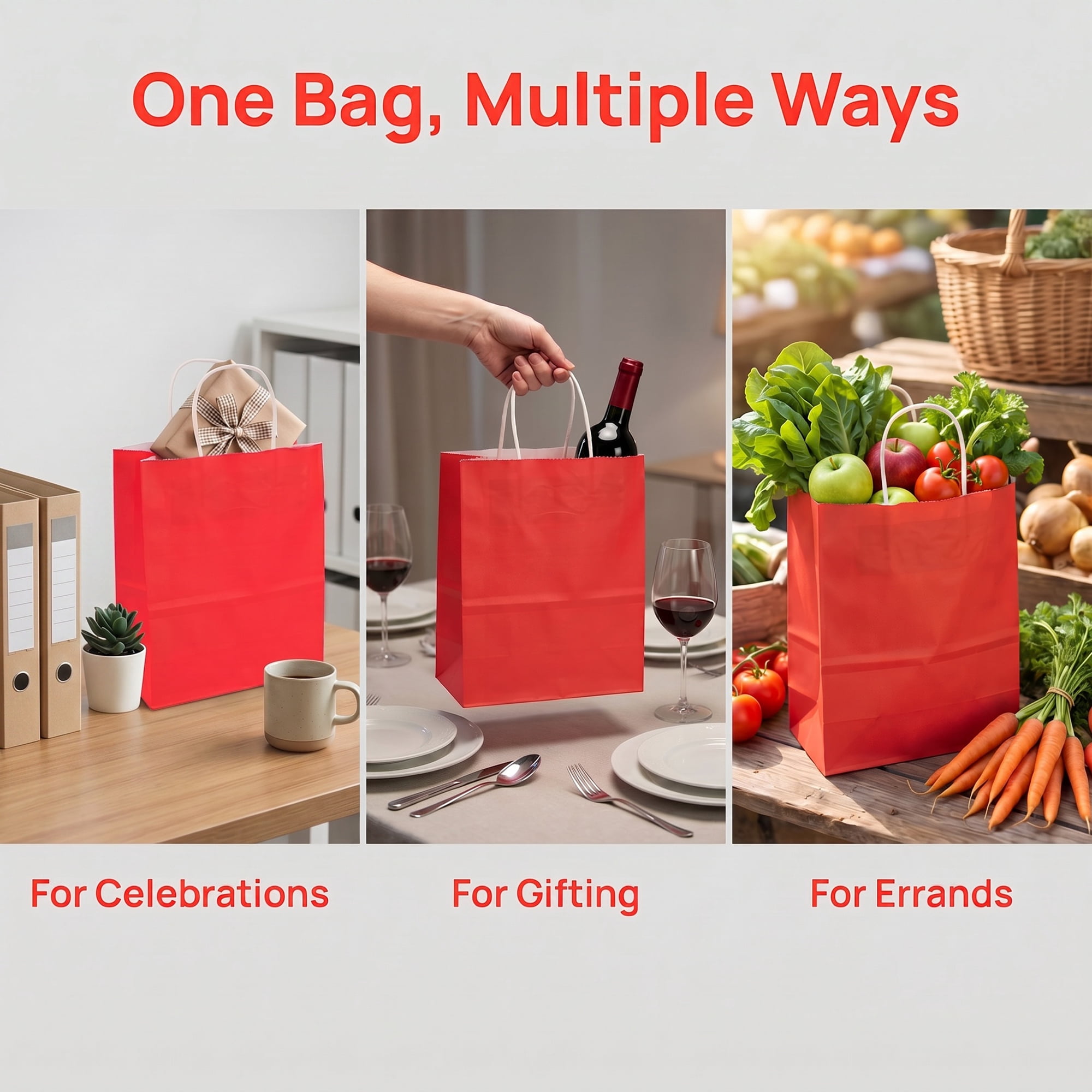 Unique Bargains 10Pcs Heavyweight Premium Gift Bags with Handles Red 8.3" x 4.3" x 10.6"