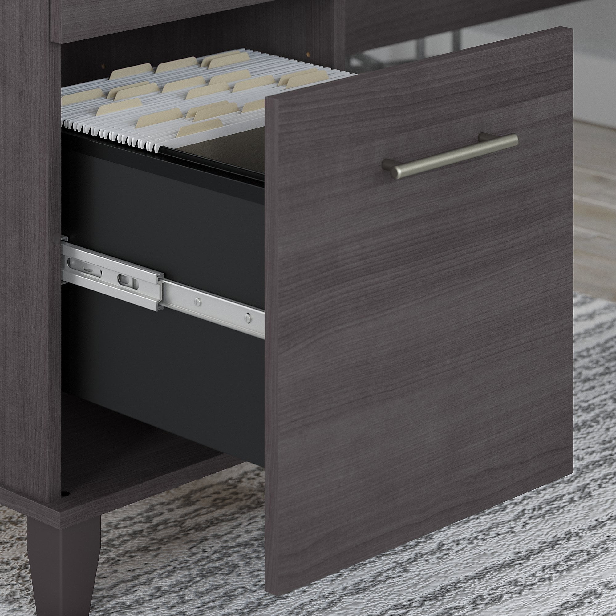Bush Furniture Somerset 60" L Shaped Desk with Storage, Storm Gray