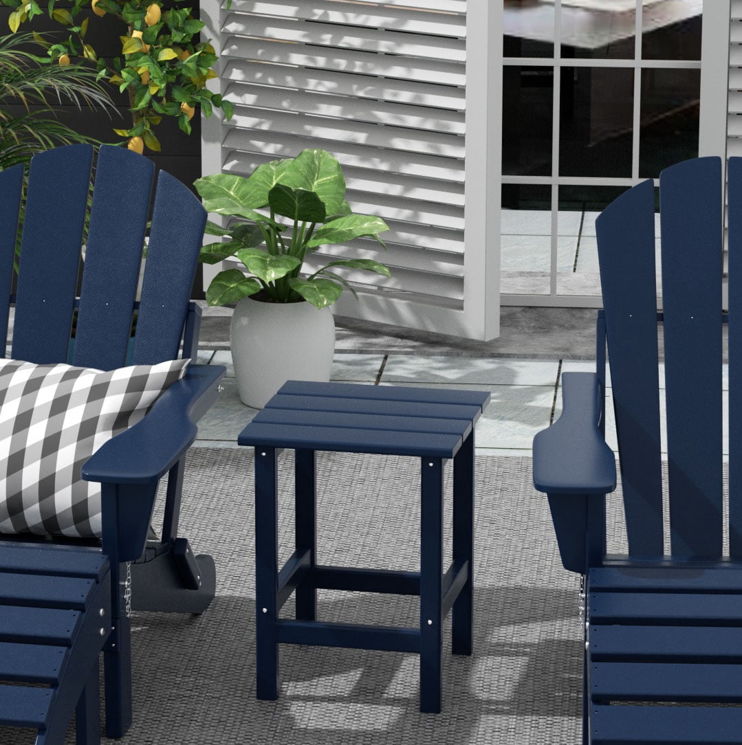 Polytrends  Laguna Hdpe All Weather Outdoor Patio Square Side Table Navy Blue