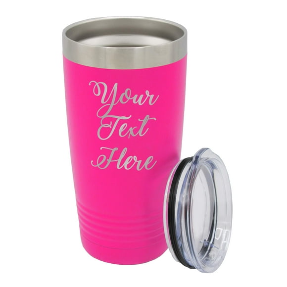 My Personal Memories Customized Personalized Stainless Steel Travel Tumbler with Lid - Engraved Double-Wall Vacuum Insulated for Him, Her Your Custom Text (20 oz, Hot Pink)