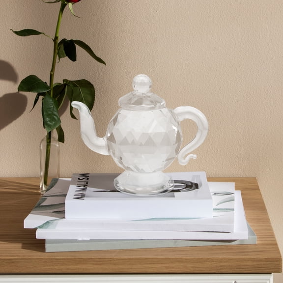HONMEET White Crystal Teapot Ornament Decorative Teakettle Figurine Elegant Home Decor 1 Piece