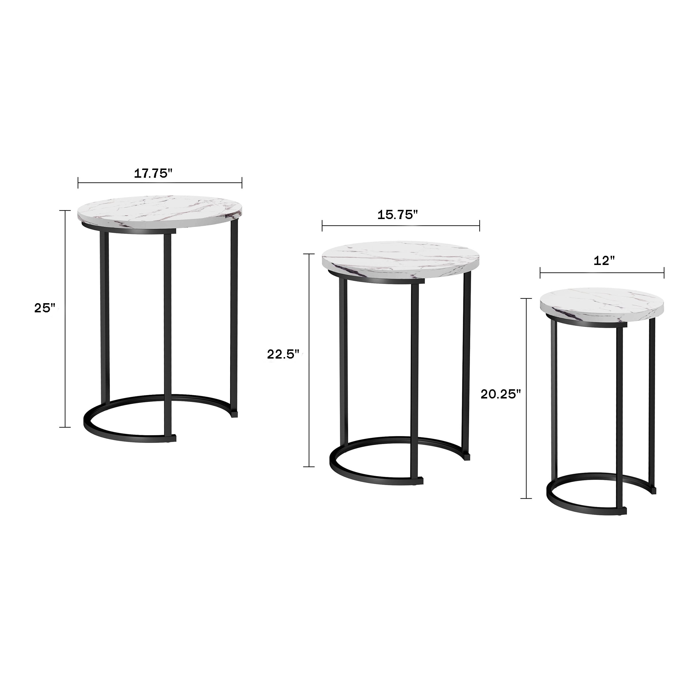 Lavish Home Nesting Tables - Set of 3 Round Side Tables for Living Room, Bedroom, or Home Office, Faux Marble End Table Set, Modern Living Room Furniture, White