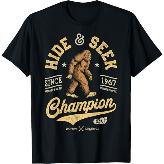 Bigfoot Hide And Seek Champion Funny Sasquatch Retro Vintage T-Shirt Tops Tee