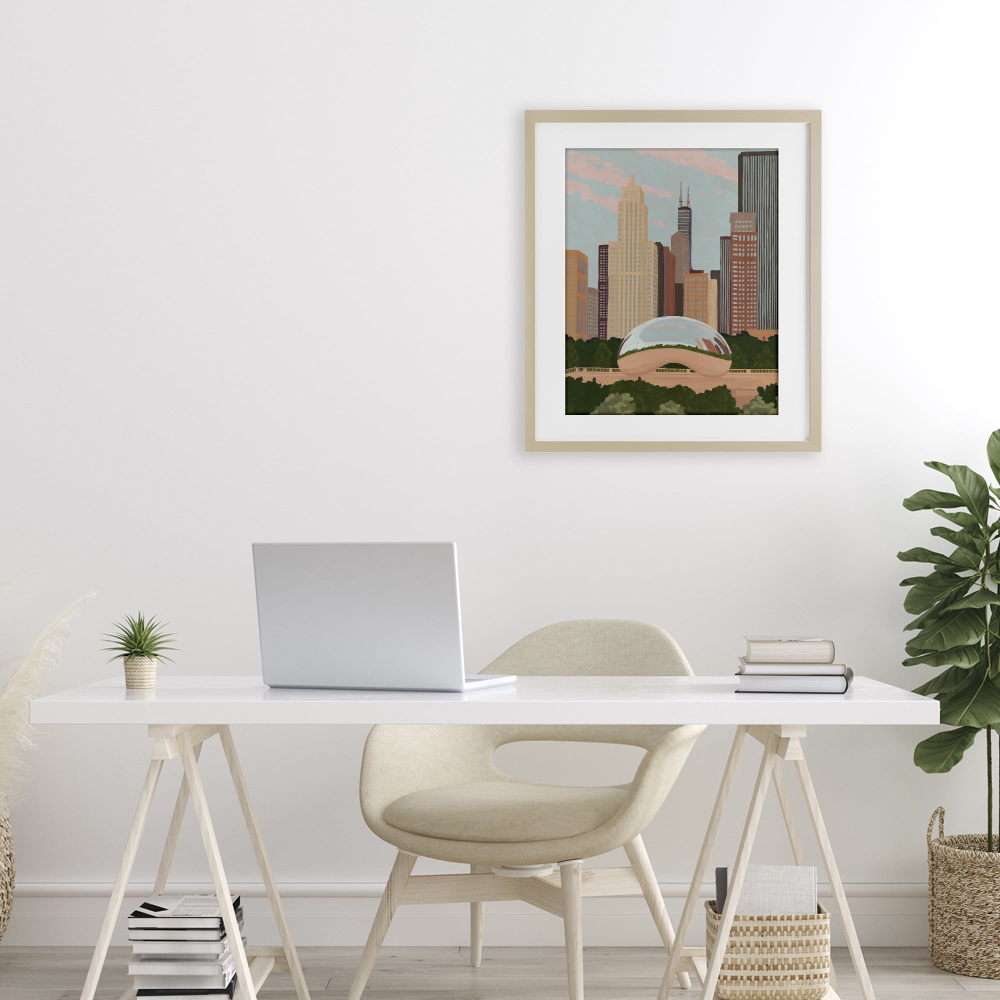 Stupell Industries Chicago Bean Cityscape Birch Framed Print Under Glass, design by Veronica Lara