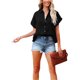 thumbnail image 2 of VISgogo Mujer Camisa Suelta, Manga Corta Solapa Cuello Botones Blusa Calle Casual Fiesta Color Sólido Tops VISgogo moda, 2 of 4