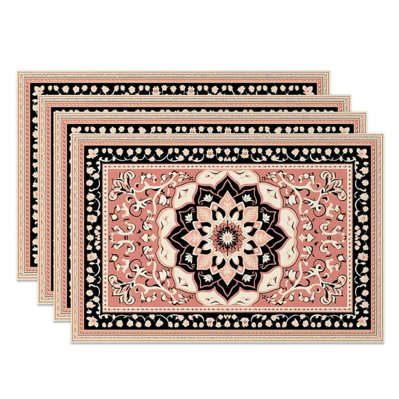SUNOLIFE Pink Boho Mandala Placemats Set of 4,India Bohemian Table Place Mats 12x18 inch