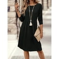 thumbnail image 4 of Women'S Casual Sweater Dress Crew Neck Knit Long Sleeve Dress A-Line Knee Length Fall Winter Dress Black S, 4 of 6
