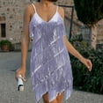 thumbnail image 1 of Pisexur Robe Sans Manches Col en V Mode Femme Bretelles Col Rond Sequins Plumes Robe Mini Unie Robe Femme, 1 of 6