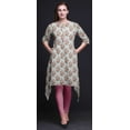 thumbnail image 2 of Bimba Pink Leaves & Austin Rose Floral Asymmetric Kurta Indian Tunic Tops For Women Printed Indian Clothing Medium, 2 of 6