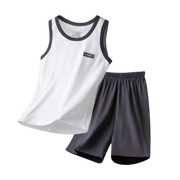 KPOPLK 2Pcs Youth Boys Basketball Jersey Clothes Kids Sports Tracksuit Sleeveless Tank Tank Top and Mesh Shorts Outfit Set 4-16 Years Beige Size 12-13 Years