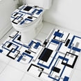 thumbnail image 3 of Blue Black Geometric Bath Mat 3 Piece Bathroom Rug Set, Modern Minimalist Stripes Aesthetic Non Slip Bath Rug Contour Mat and Toilet Lid Cover, Absorbent Shower Mats Soft Bath Rugs and Mats Sets, 3 of 8