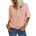 thumbnail image 4 of Summer Women's Casual Solid Color T-shirt Half Sleeved Simple V-neck Tee Tops, 4 of 5