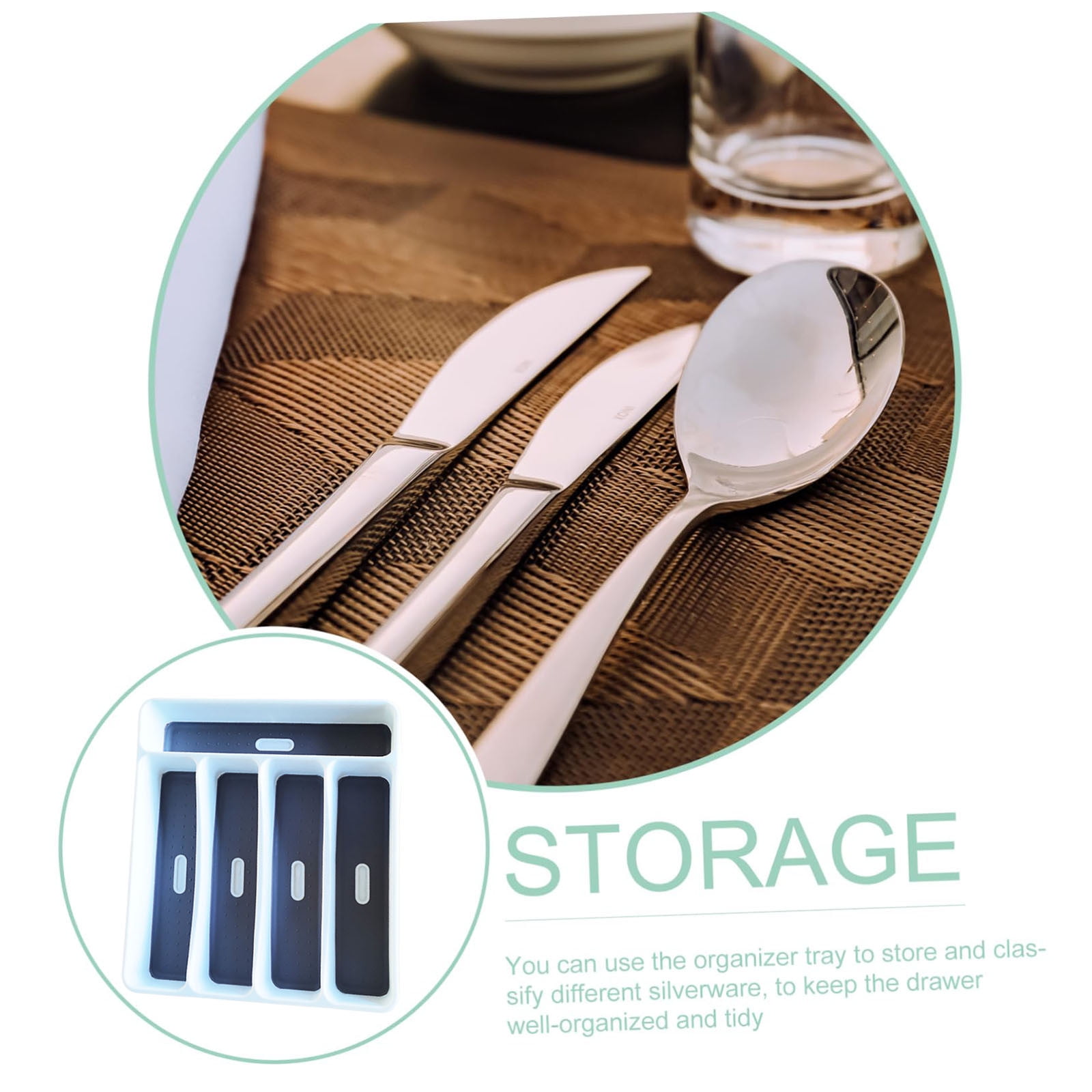 Silverware Organizer - Kitchen Drawer Holder 5 Compartment Flatware Tray for Efficient Utensil Storage and Organization