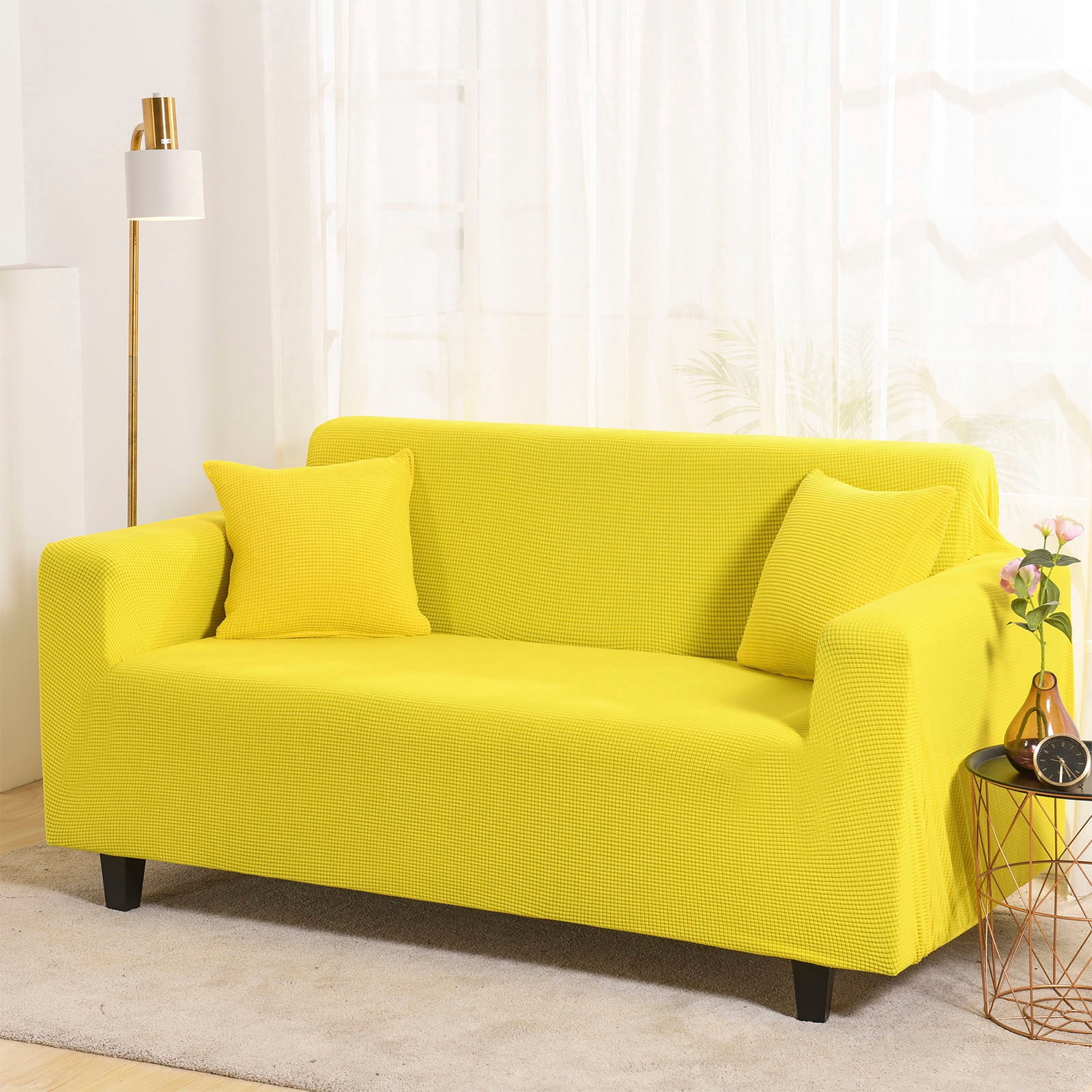 Stretch Plush Sofa Slipcover, Soft Sofa Cover, Thicken Couch Covers Anti-Slip Furniture Protector For 1 2 3 4 Seater Couch Slipcover-Lemon yellow-3 Seater (190-230CM)75-91in