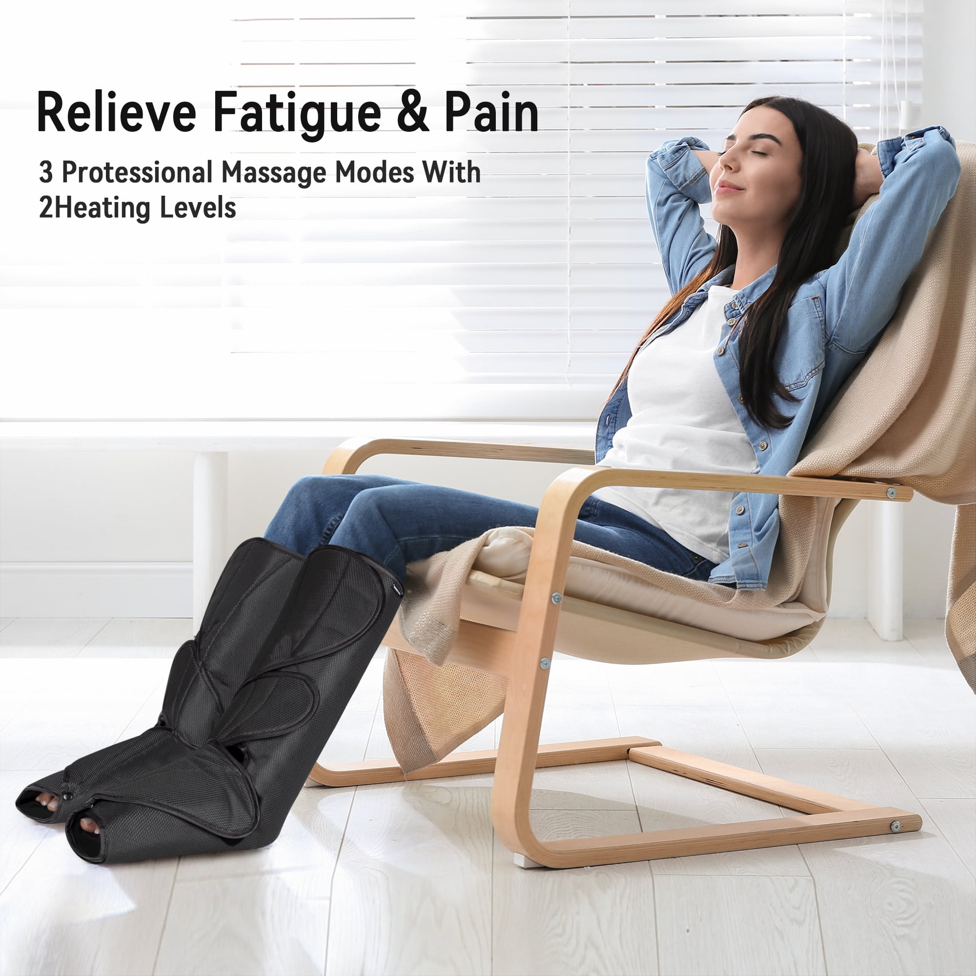 FIT KING Leg Massager with Heat, Leg and Foot Massager for Circulation, with Handheld Controller 3 Modes 3 Intensities 2 Heating Levels, 2 Extensions FSA/HSA Eligible