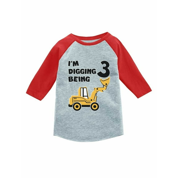 3rd Birthday Shirt Construction Party Gift 3 Year Old 3/4 Sleeve Toddler Raglan Shirt Red 5/6