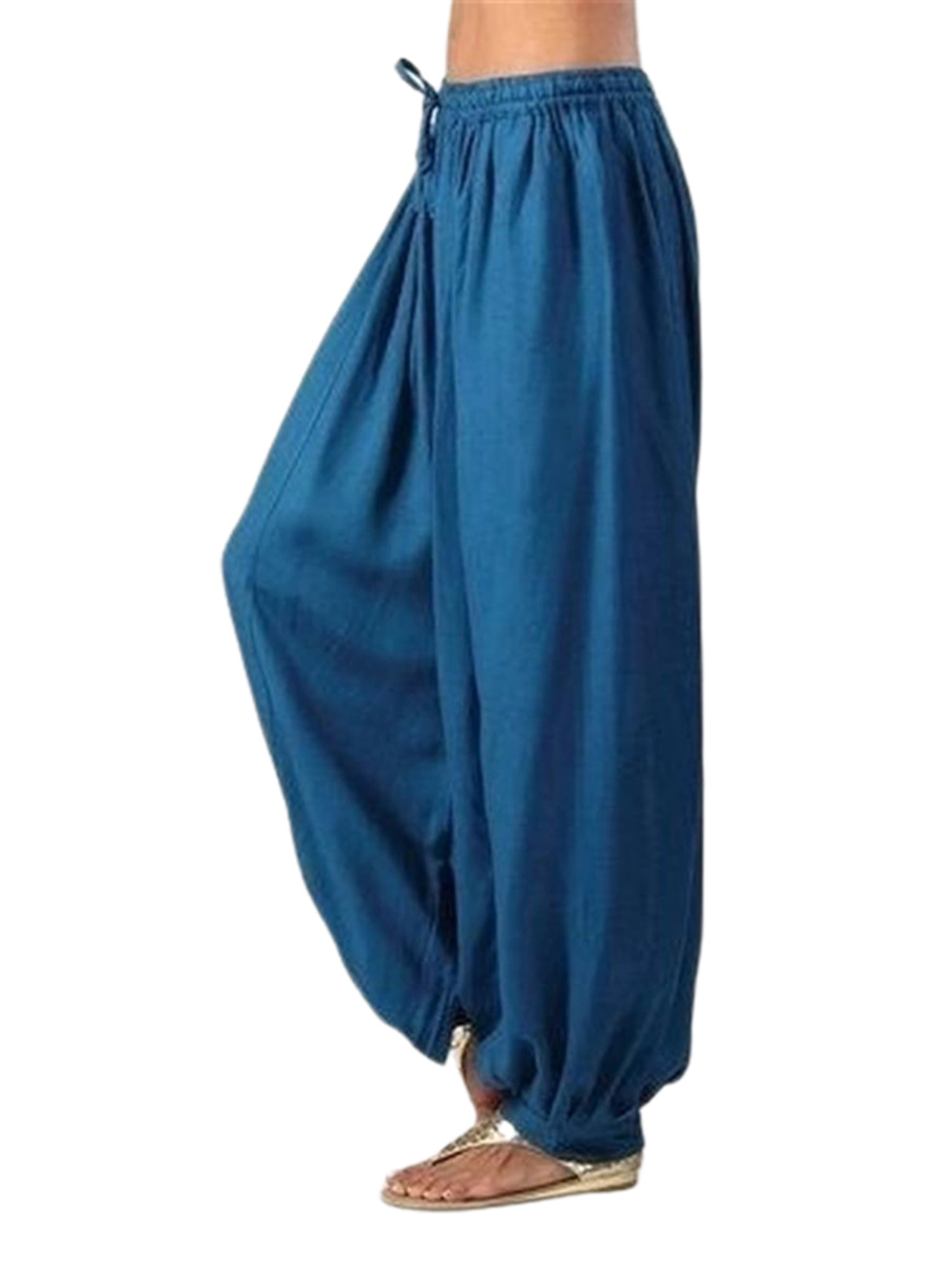 New Womens Stretch Waist Printed Hareem Pants Cuffed Bottom Ali Baba Trousers