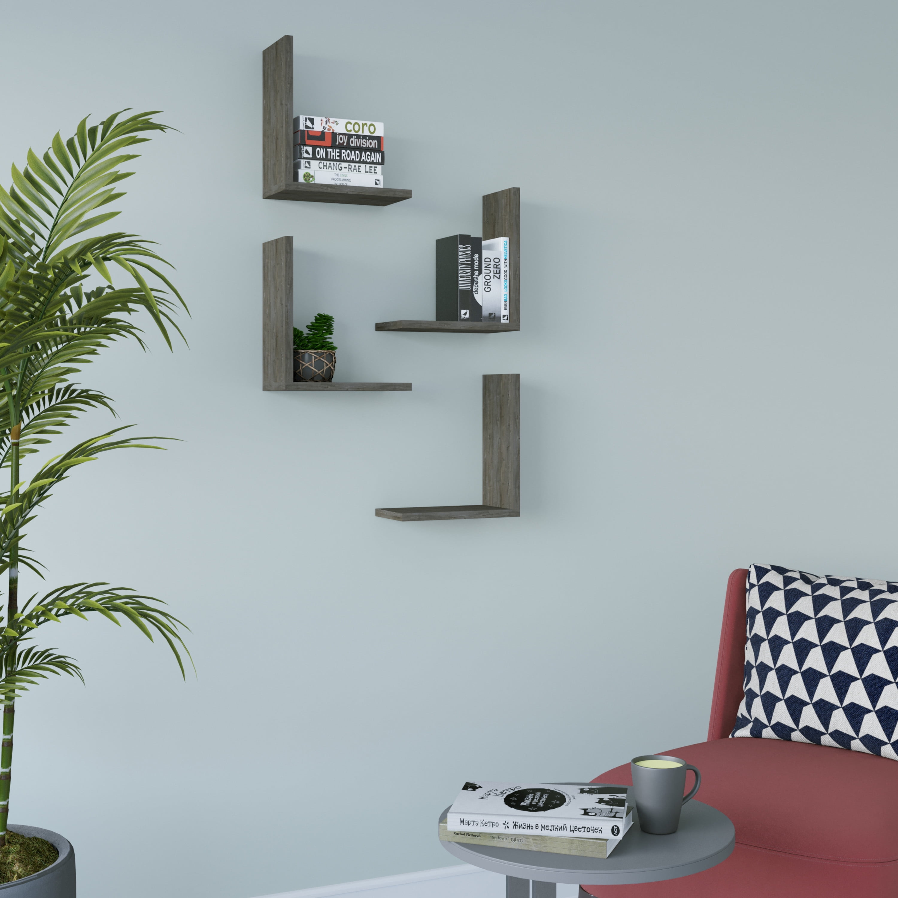 Ada Home Decor Furniture 11.8" 4 Tier Wenge Wesson Modern Wall Shelf