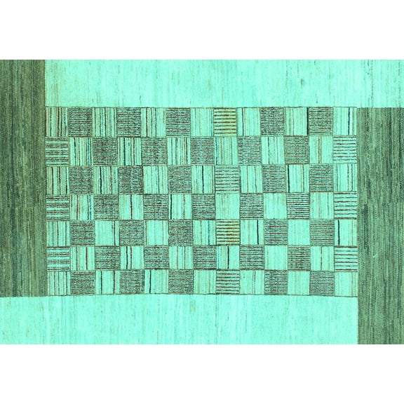Ahgly Company Machine Washable Indoor Rectangle Checkered Turquoise Blue Modern Area Rugs, 5' x 7'