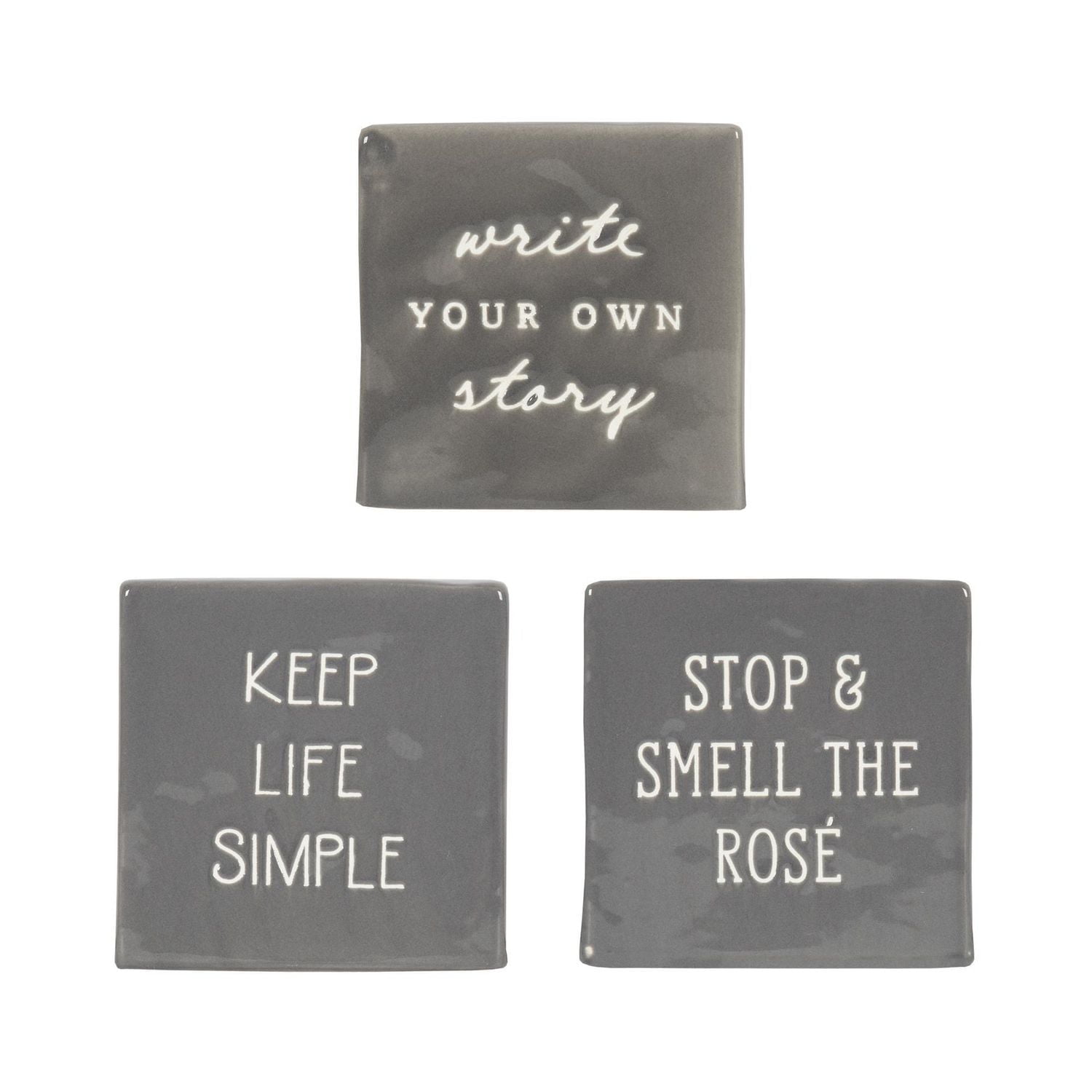 Plaque carrée de table en porcelaine “Stop & Smell the Rosé” Linden 10,4cm L x 10,2cm H x 3,5cm P