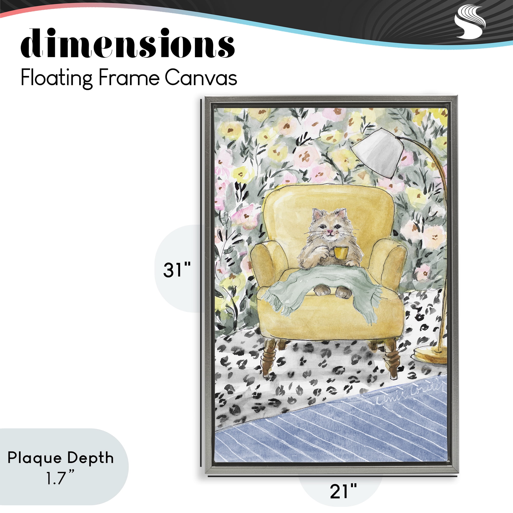 Stupell Industries Cozy Cat Corner Gray Framed Floater Canvas Wall Art, design by Lanie Loreth